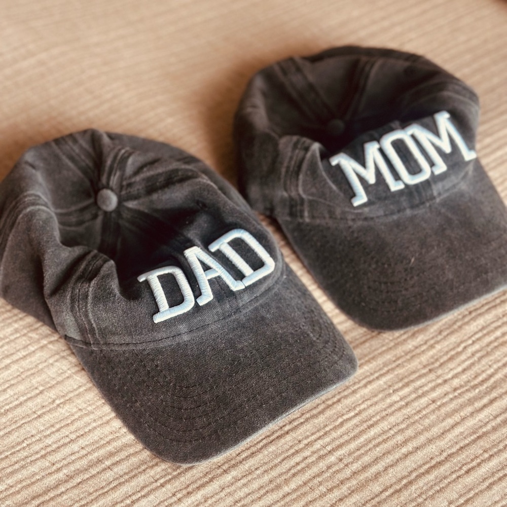 Black 'DAD' and 'MOM' Caps